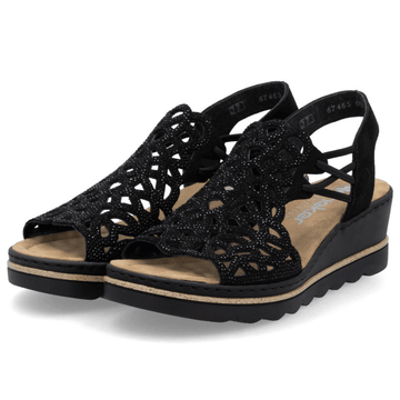 Womens Rieker 67465 Diamante Wedge Sandals - Black