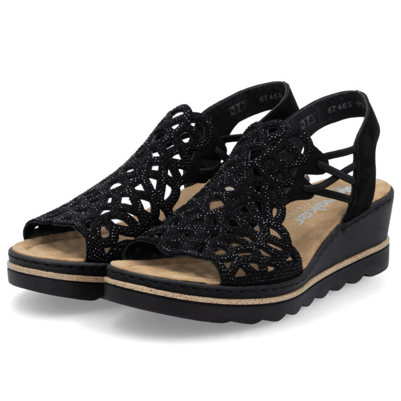 Womens Rieker 67465 Diamante Wedge Sandals - Black
