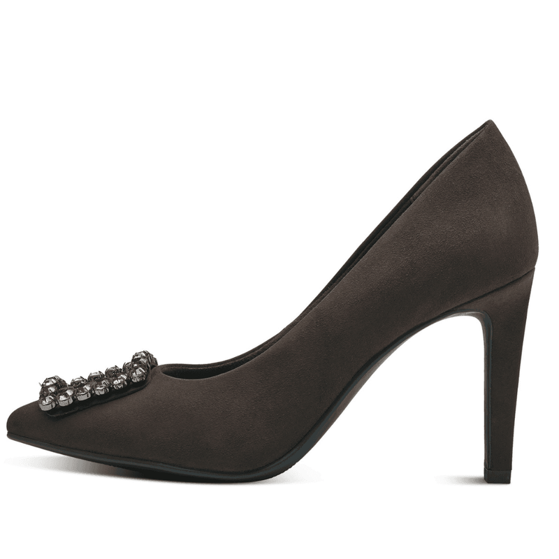 Womens Marco Tozzi Satin Diamante Brooch High Heels - Mocha