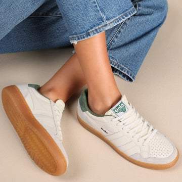 Womens Gola Eagle 86 Off White and Evergreen Trainers - Off White