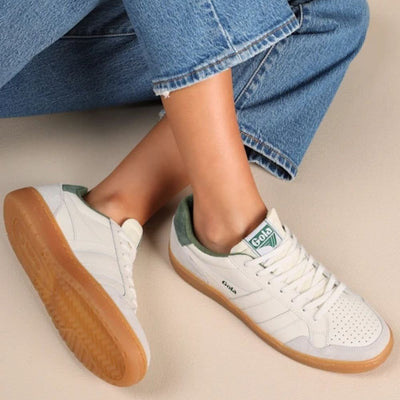 Womens Gola Eagle 86 Off White and Evergreen Trainers - Off White