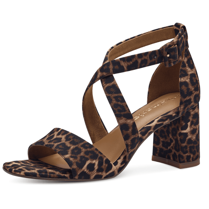 Womens Tamaris 28310 Leopard Crossover Block Heel Sandals - Leopard