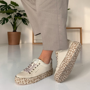 Womens Tamaris 23751 Off White with Leopard Sole Trainers - Off White