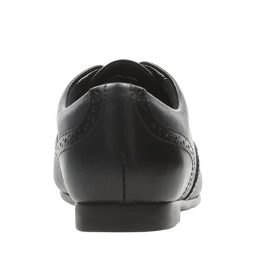 Junior Clarks Jules Walk Black Leather Girls Lace Up School Shoes - Black