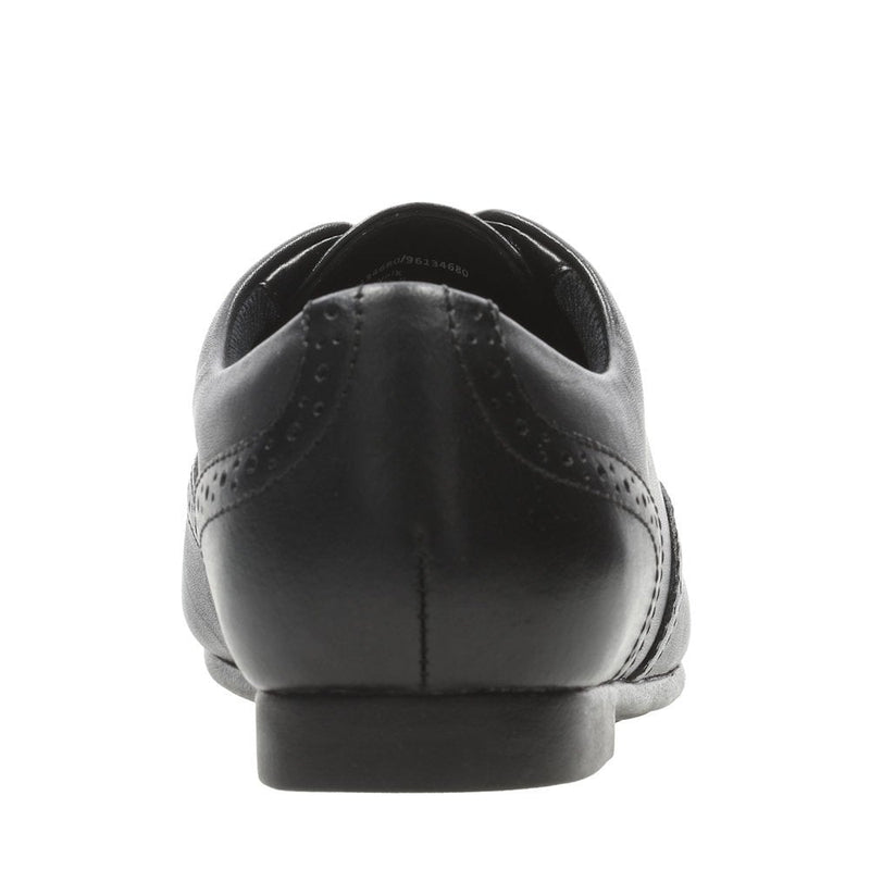 Junior Clarks Jules Walk Black Leather Girls Lace Up School Shoes - Black