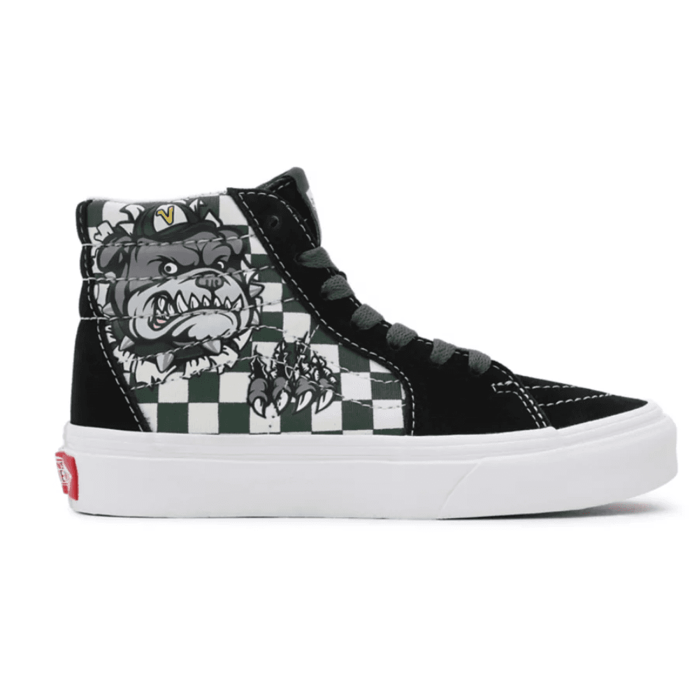 Vans Kids Sk8-Hi in Black With Bull Dog