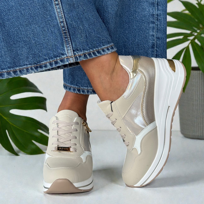 Womens Lloyd & Pryce Clohessy Wedge Side Zip Trainers - Creme Bling
