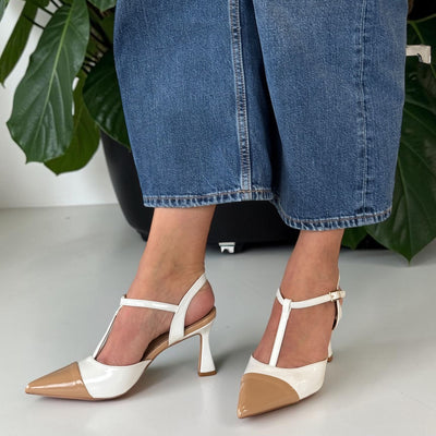 Womens Sorento Jorgensen White T-Bar Heels - Nude Mix