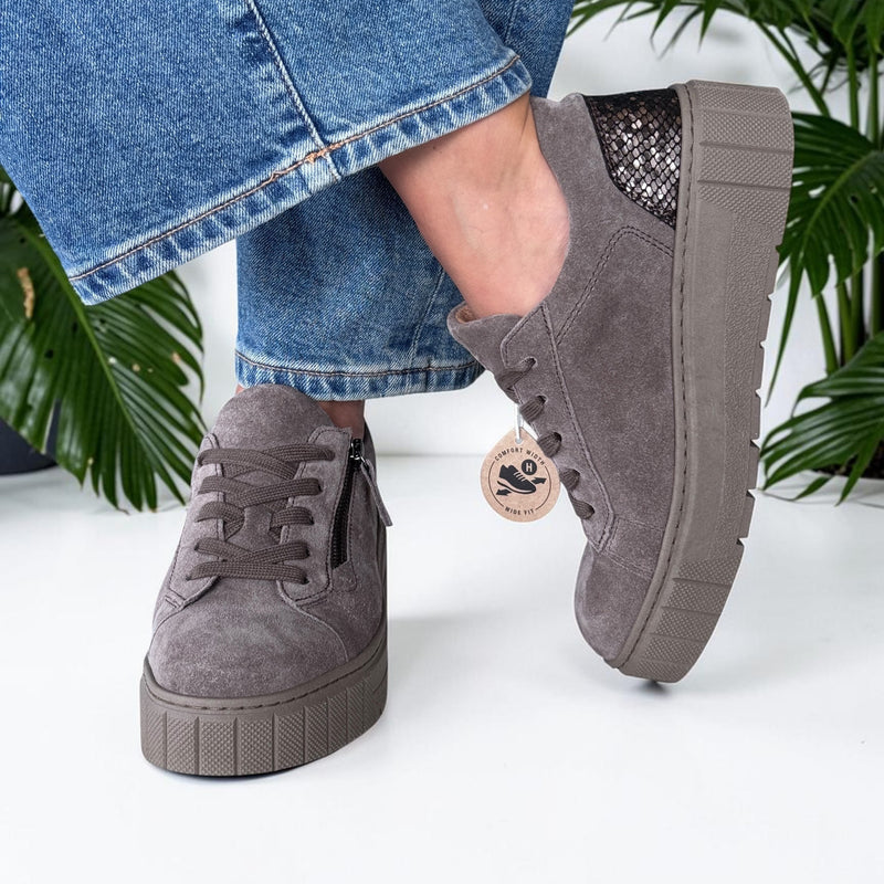 Womens Gabor 6017 Taupe Suede Platform Trainers - Taupe