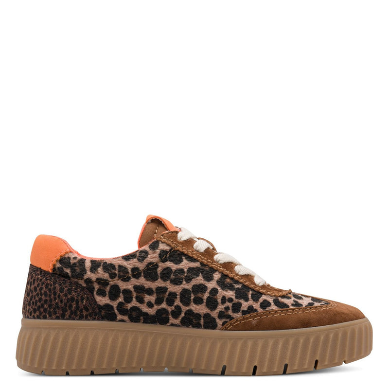 Womens Tamaris 83739 Side Zip Trainers - Cognac Leopard