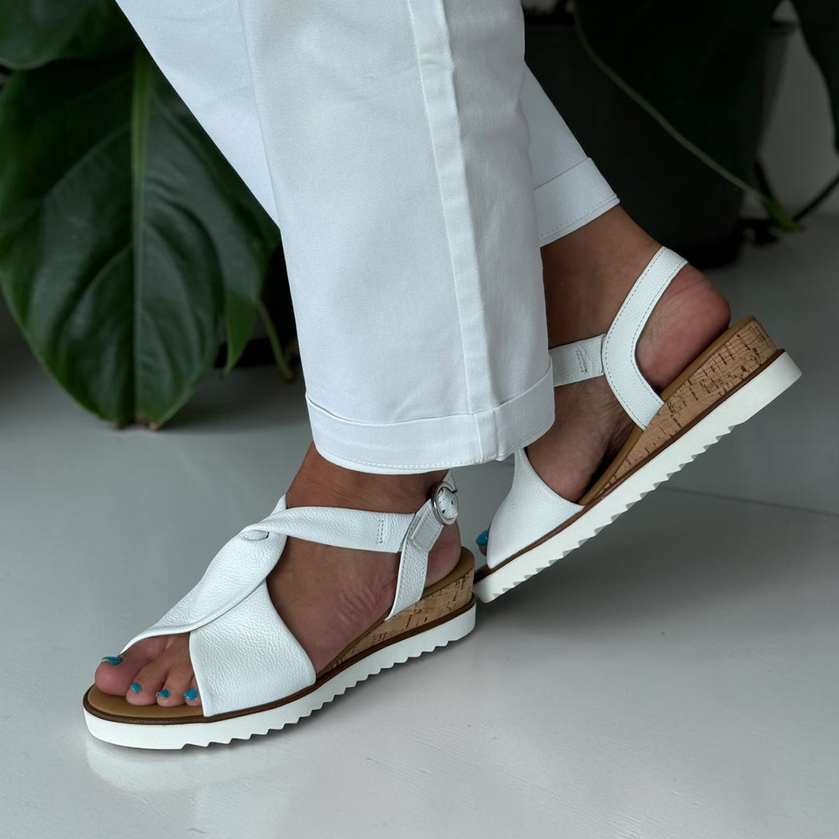 Womens Gabor Rich White Twist Front Slingback Sandals