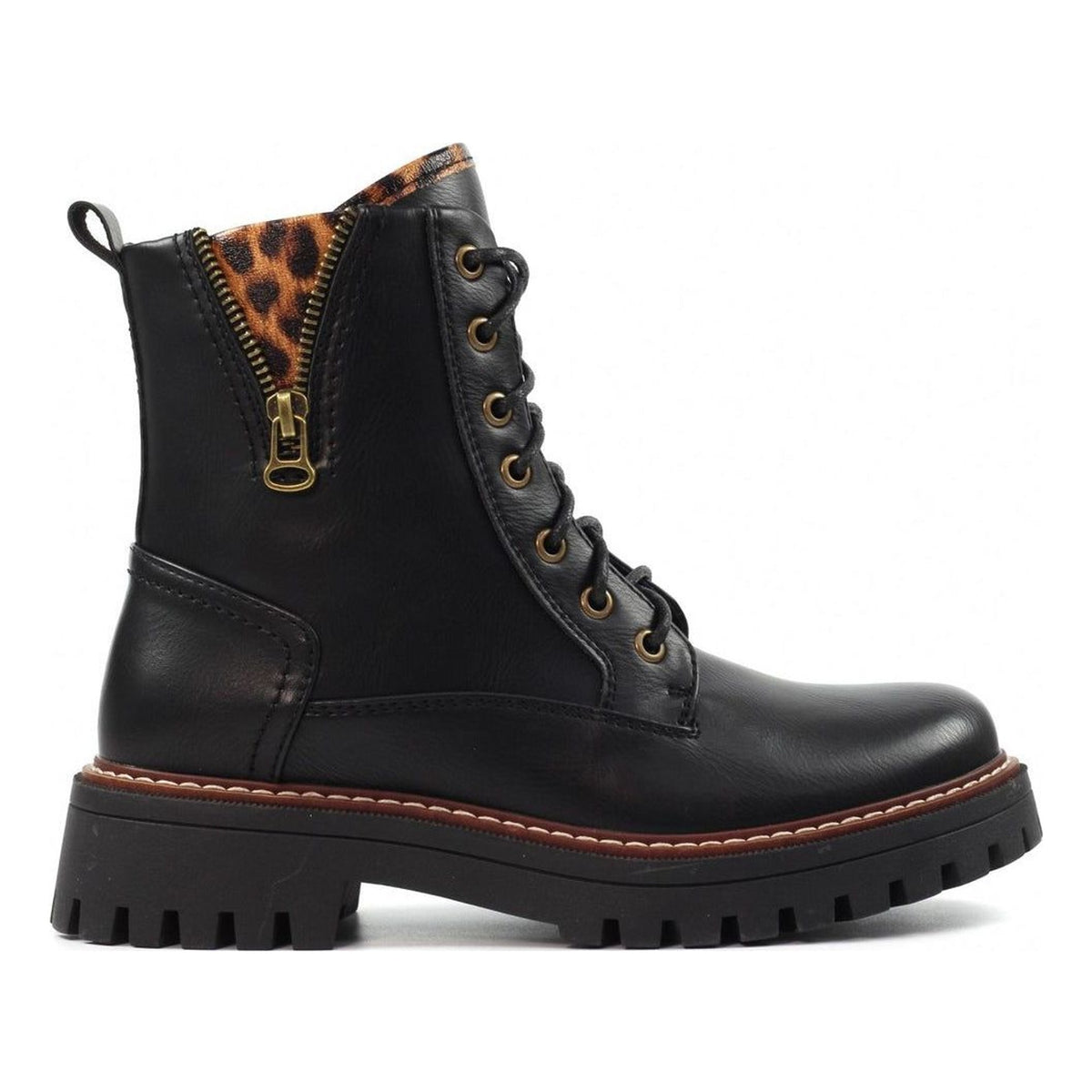 Womens Lunar Colerado Black Leopard Print Ankle Boots