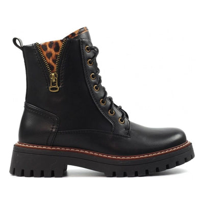 Womens Lunar Colerado Black Leopard Print Ankle Boots - Black