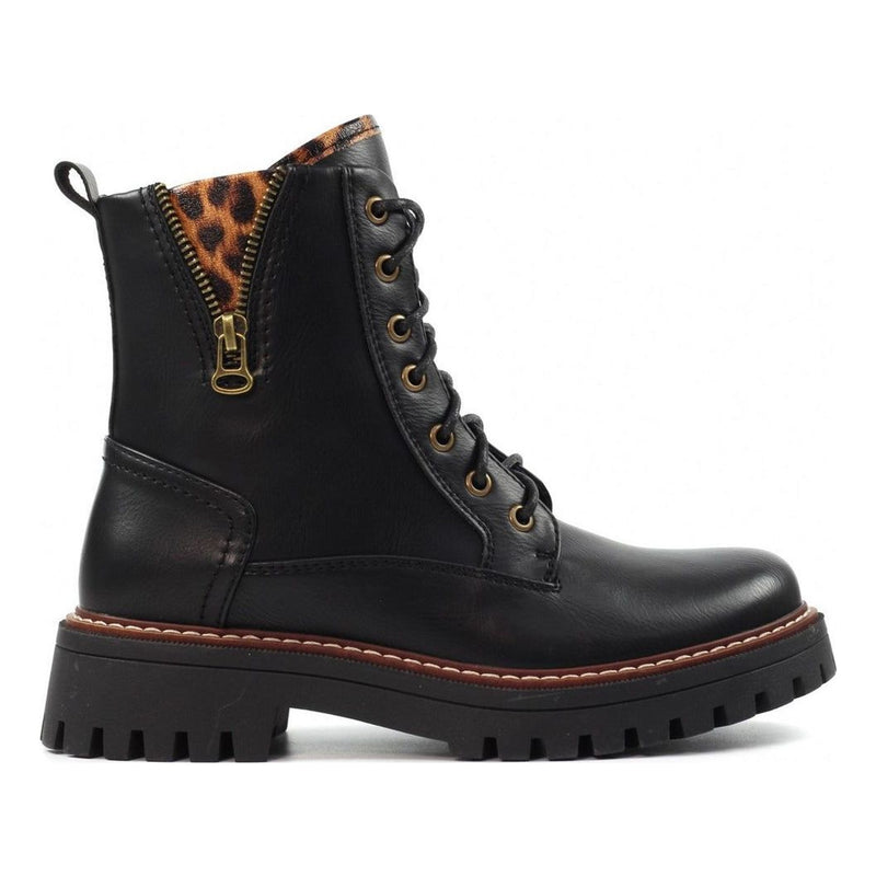 Womens Lunar Colerado Black Leopard Print Ankle Boots - Black