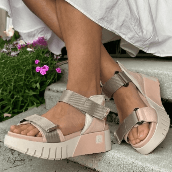 Womens Jose Saenz 4200 Pink Platform Velcro Strap Sandals - Pink