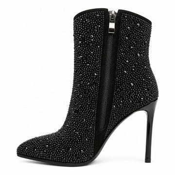 Womens Redz 10905 Grey / Black Glitz Pin Heel Ankle Boots - Grey / Black Glitz