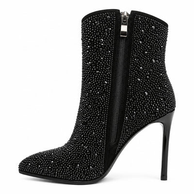 Womens Redz 10905 Grey / Black Glitz Pin Heel Ankle Boots - Grey / Black Glitz