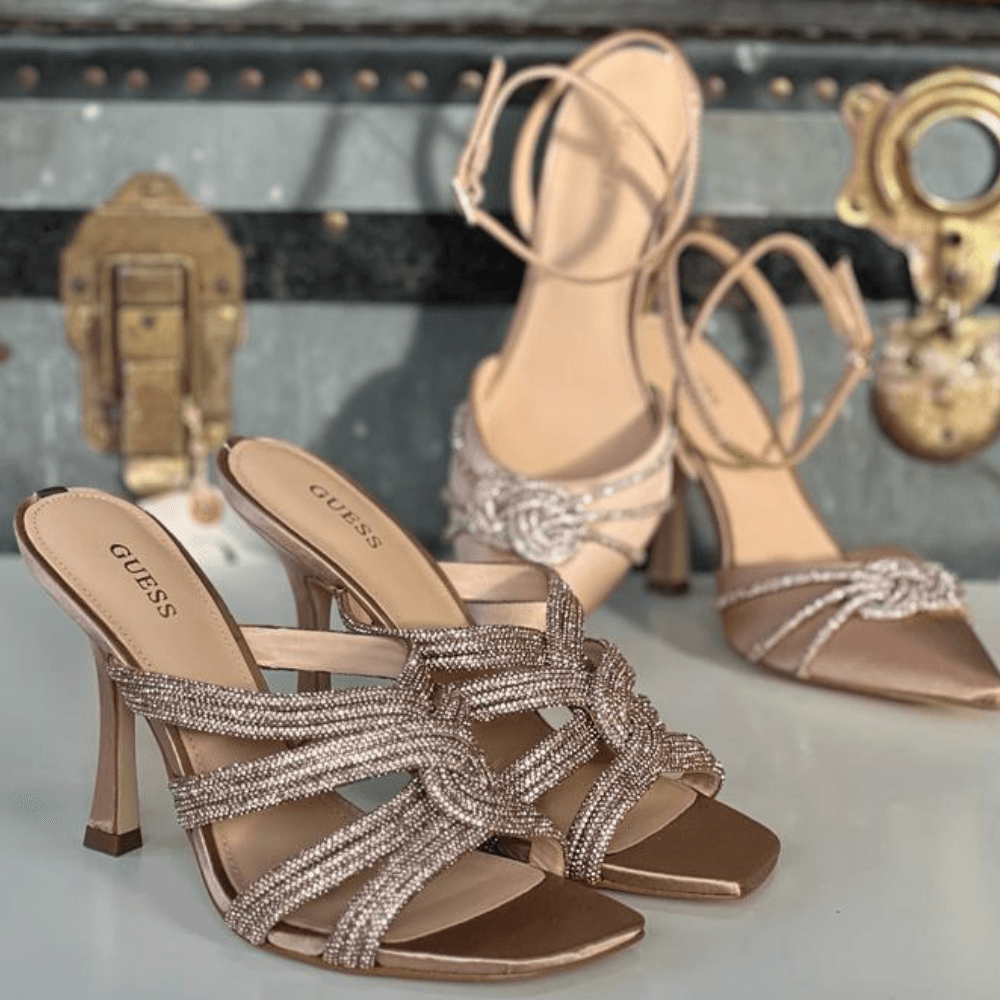 Womens Guess Ladies Sypress Rose Gold Rhinestone Sandal