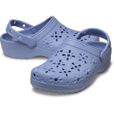 Womens Crocs Classic Floral Cut Out Clogs - Blue Haze