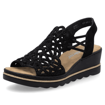 Womens Rieker 67465 Diamante Wedge Sandals - Black
