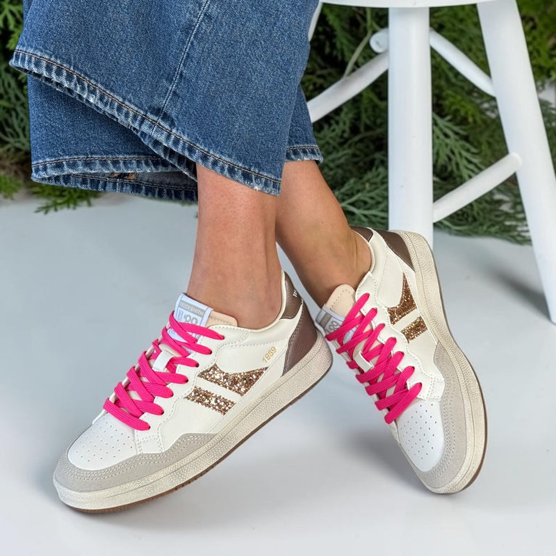 Womens Teddy Smith 120598 White and Grey Stripe Trainers - White