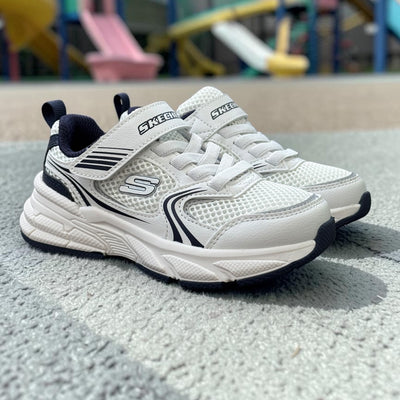Boys Skechers 403857L White & Navy Sporty Retro-Graph Trainer - Junior - White