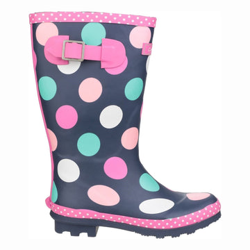 Kids Cotswold Dotty Navy Waterproof Wellingtons - Navy