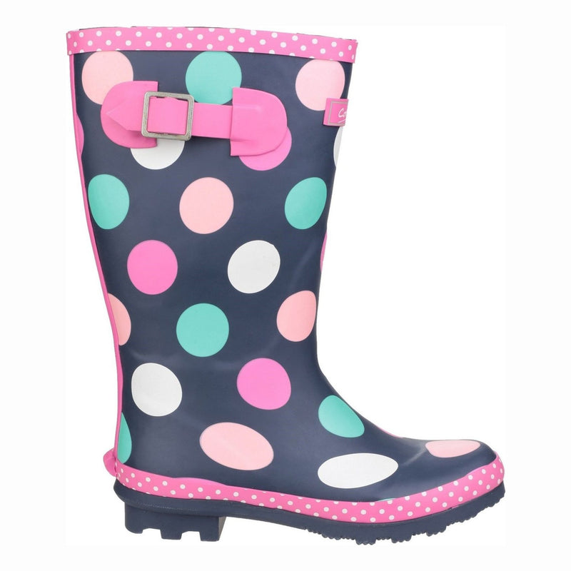 Kids Cotswold Dotty Navy Waterproof Wellingtons - Navy