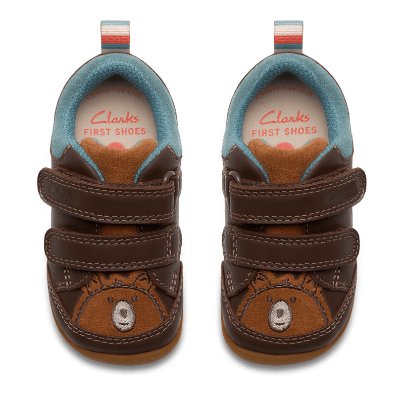 Infant Boys Clarks Roamer Eden Chestnut Brown Bear 2 Strap Pre Walker Shoes - Chestnut