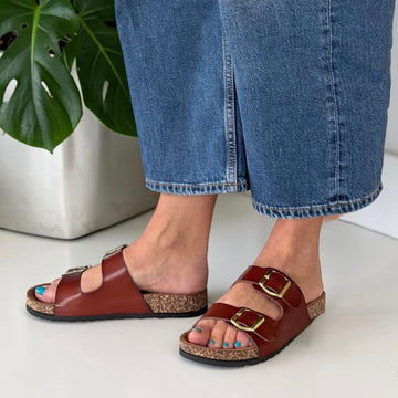 Womens Heavenly Feet Harmony  2 Strap Mule Sandals - Redwood