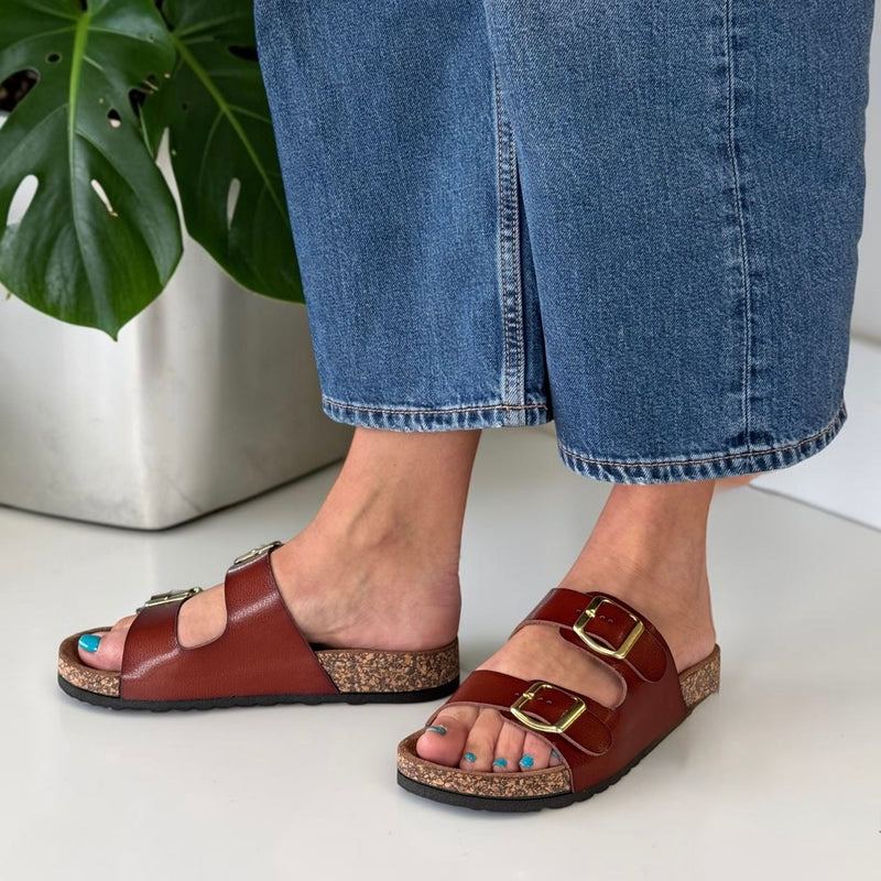 Womens Heavenly Feet Harmony  2 Strap Mule Sandals - Redwood