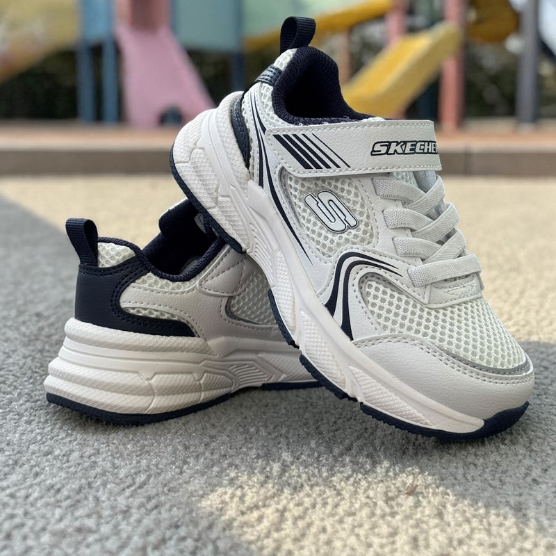 Boys Skechers 403857L White & Navy Sporty Retro-Graph Trainer - Junior - White