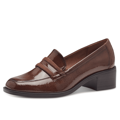 Womens Tamaris 24333 Block Heel Loafers - Cognac-Brown