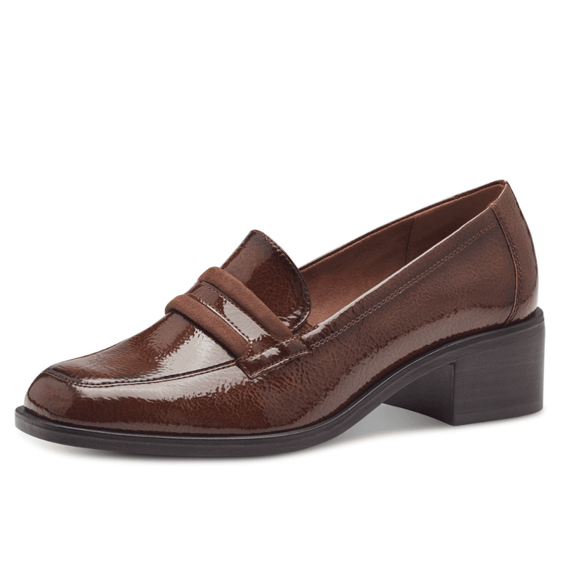 Womens Tamaris 24333 Block Heel Loafers - Cognac-Brown