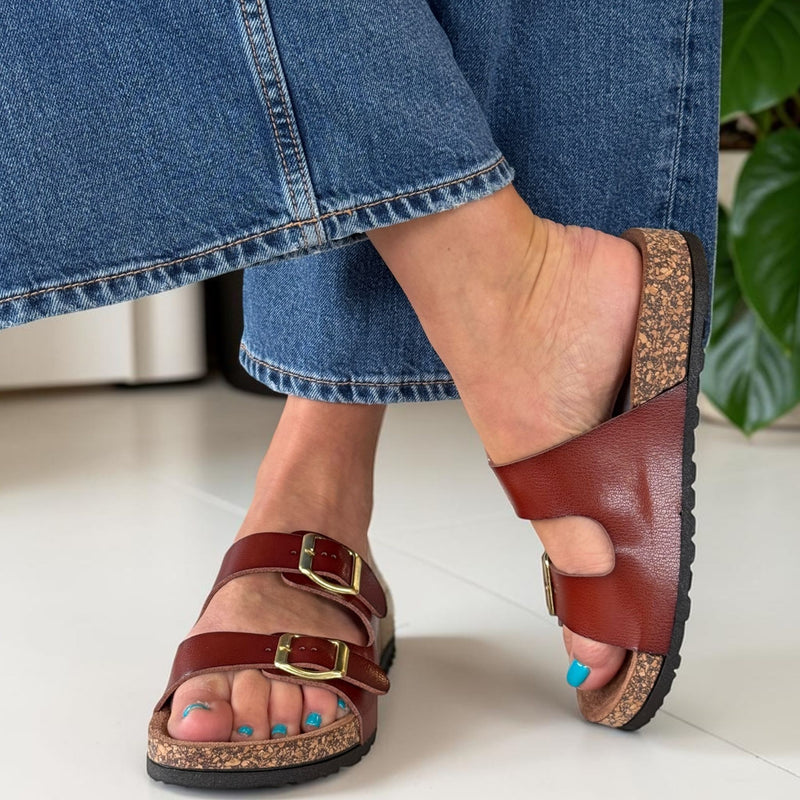 Womens Heavenly Feet Harmony  2 Strap Mule Sandals - Redwood