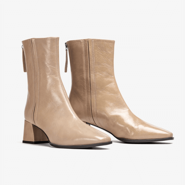 Womens Unisa Lucas Zip Back Heeled Ankle Boots - Nude Patent