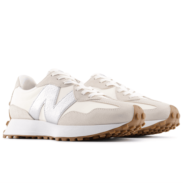 Womens New Balance 327 Suede Trainers - Cream with Silver - Angora with Silver Metallic