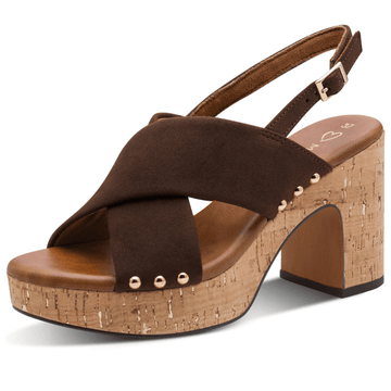 Womens Marco Tozzi 28366 Brown Cork Platform Block Heel Sandals - Mocca Brown