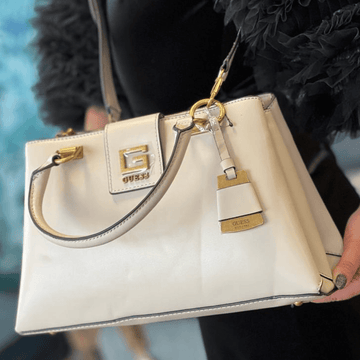 Guess Ladies Alva Beige Girlfriend Satchel - Beige Gold