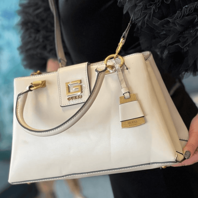 Guess Ladies Alva Beige Girlfriend Satchel - Beige Gold