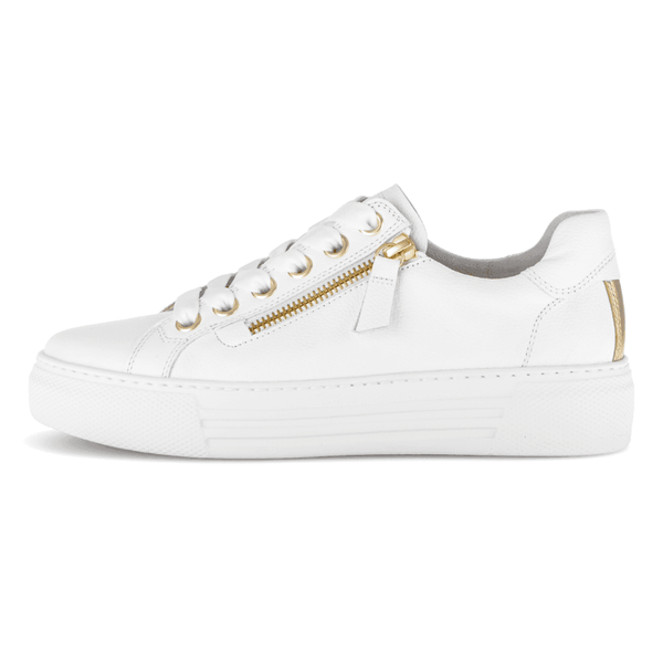Womens Gabor Campus 86.465 White and Gold Side Zip Leather Trainers - White