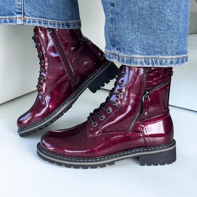 Womens Lunar Allison Patent Ankle Boots - Burgundy