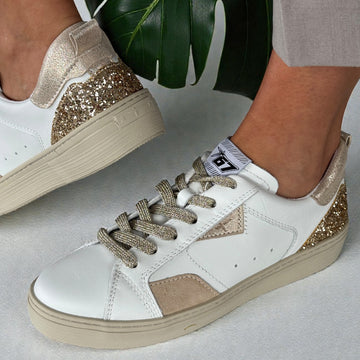 Womens Tamaris 23706 White with Gold Glitter Heel Trainers - White