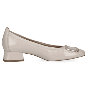 Womens Caprice 22300 Cream Patent Low Block Heel Shoes - Cream