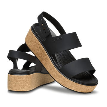 Womens Crocs Brooklyn Cork Low Wedge Sandals - Black