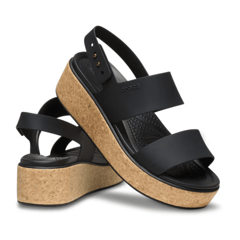 Womens Crocs Brooklyn Cork Low Wedge Sandals - Black
