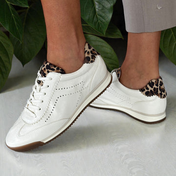 Womens Gabor 83.432 White with Leopard Heel Tennis Trainers - White