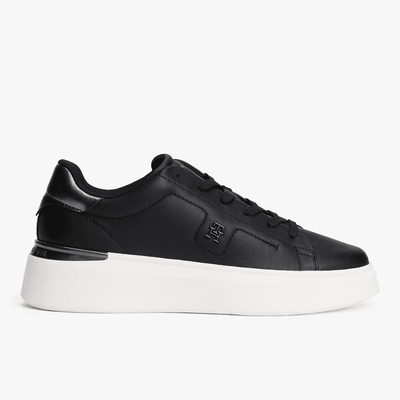Womens Tommy Hilfiger Leather Chic Platform Trainers - Black