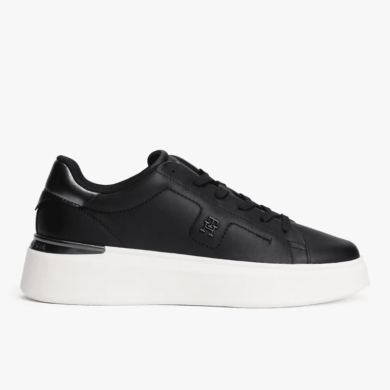 Womens Tommy Hilfiger Leather Chic Platform Trainers - Black