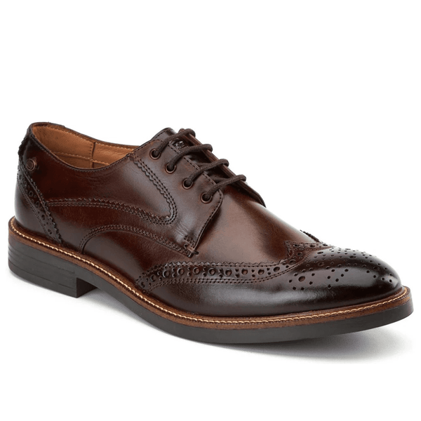 Base London Mens York Dark Brown Brogue Lace Up Shoes - Washed Brown